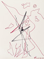 KatNr 491 Günter Horlbeck, Fünf Zeichnungen – "Kopf mit Diagonale"/ "Profil in Rot"<BR>sowie "Schoss" und "Göttin" aus "Aristophanes-Reflexionen". 1995.