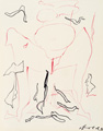 KatNr 491 Günter Horlbeck, Fünf Zeichnungen – "Kopf mit Diagonale"/ "Profil in Rot"<BR>sowie "Schoss" und "Göttin" aus "Aristophanes-Reflexionen". 1995.
