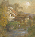 KatNr 358&nbsp;&nbsp; Max Merker, Angler am Mühlbach. 1. Viertel 20. Jh.