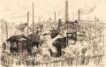KatNr 605&nbsp;&nbsp; Martha Schrag, Blick über Schrebergärten auf Industriegebäude in Chemnitz. 1911.