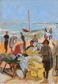 KatNr 087&nbsp;&nbsp; Erhard Hippold, Fischhändler am Ostseestrand. Wohl 1950's.