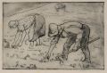 KatNr 445 Erhard Hippold, Zwei Straßenansichten von Radebeul / Bauern auf dem Feld / Kartoffelernte / Landschaft mit Häusern. 1940er Jahre/ 1970.