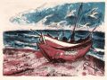 KatNr 596&nbsp;&nbsp; Erhard Hippold "Zempiner Boote" / "Stürmische See" / Ostseelandschaft. Frühe 1950's.