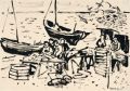 KatNr 490&nbsp;&nbsp; Erhard Hippold, Ostseefischer beim Fischeputzen am Strand / Fischer beim Einholen der Boote. 1952– 1953.