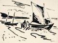 KatNr 490 Erhard Hippold, Ostseefischer beim Fischeputzen am Strand / Fischer beim Einholen der Boote. 1952– 1953.