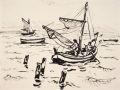 KatNr 529&nbsp;&nbsp; Erhard Hippold, Drei Ostseeansichten mit Fischerbooten. 1948/ 1950.