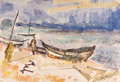 KatNr 539&nbsp;&nbsp; Erhard Hippold, Fischerboote am Strand von Zempin. 1962.