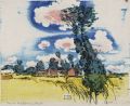 KatNr 452   Siegfried Berndt "Polnisches Dorf" / Elblandschaft (Blick auf Dresden-Loschwitz?). Wohl 1911 / Wohl 1910's