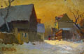 KatNr 033   Bernhard Mühlig, Abendliche Dorfstraße im Winter. Wohl 1880er/ 1890's.