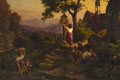 KatNr 65 Albert Zeh "Landleute bei einer Kapelle" (Böhmische Landschaft mit Bildstock). Wohl 1856– 1860.