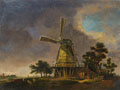 KatNr 072   Niederländische Schule (?), Abendlandschaft mit Windmühle. Wohl um 1900.