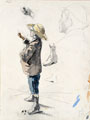 KatNr 414   Otto Greiner, Junge mit Strohhut – Studie zu "Plakat für Franz Müllers Hühneraugen-Pflaster". Wohl 1887.