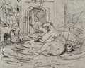 KatNr 049   August Richter (zugeschr.), Liegender Hund im Stall. Wohl 1840er/ 1850's.
