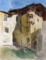KatNr 042   Heinrich Woldemar Rau, Die Fürstenburg in Burgeis (Italien) – Blick auf den Nordostflügel. 1875.