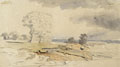 KatNr 005   Heinrich Georg Crola, Weite Heidelandschaft (Rügen?). Wohl 1840er/ 1850's.