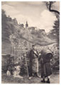 KatNr 508   Richard Müller "Bauernpaar mit Hund in Dohna" (Blick auf die Marienkirche). 1939.