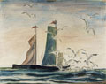 KatNr 458   Georg Gelbke, Zwei Kähne und Möwen (Kurische Nehrung). 1936.