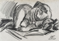 KatNr 485   Curt Querner "Liegender weiblicher Akt von vorn mit angezogenen Beinen". 1968.