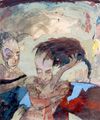 KatNr 631   Gudrun Trendafilov "Zwei Frauen vor grünlichem Himmel". 1991.