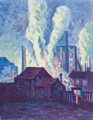 KatNr 385   Maximilian Luce  / Hippolyte Petitjean "Hochöfen" / "Dekorativer Entwurf" (Flötenspieler). 1898.