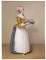 KatNr 643&nbsp;&nbsp; Bildplatte "Schokoladenmädchen". Nach Jean-Etienne Liotard. Porzellanmanufaktur Meissen. Um 1850/ 1860.