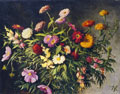 KatNr 048&nbsp;&nbsp; Günther Blechschmidt, Blumenstück mit Zinnien und Zistrosen. Wohl 1920er/ 1930's.