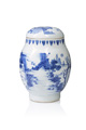 KatNr 692 Blue and white jar and cover with figurative decoration. China. Probably Chongzhen period. Transitional period. 1620-1683.