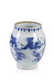 KatNr 692 Blue and white jar and cover with figurative decoration. China. Probably Chongzhen period. Transitional period. 1620-1683.
