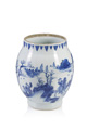 KatNr 692 Blue and white jar and cover with figurative decoration. China. Probably Chongzhen period. Transitional period. 1620-1683.