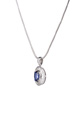 KatNr 596 Collier mit Saphir-Solitär und Diamanten.
