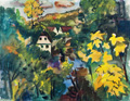 KatNr 414&nbsp;&nbsp; Johannes (Hans) Kotte "Herbststimmung in Rottwerndorf" (bei Pirna, Blick vom Schloss). Wohl 1950's.
