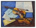 KatNr 038&nbsp;&nbsp; Siegfried Berndt "Musikstillleben mit zwei Geigen". Um 1930.