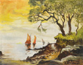 KatNr 034&nbsp;&nbsp; Richard Birnstengel, Fischerboote am Haff (Kurische Nehrung). 1936.