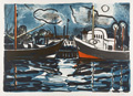 KatNr 483 Erhard Hippold, Ostsee – fünf große Farb-/Lithografien (u.a. Hafen Wismar) und eine Radierung. 1960's.