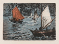 KatNr 485 Erhard Hippold, Ostsee – u.a. Wismar, Alter Hafen – vier große Farblithografien. 1950–1961.