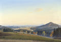 KatNr 183&nbsp;&nbsp; Willy Müller-Lückendorf "Ein frühherbstlicher Nachmittag" (Sudetenblick auf Sokol und Roll, mit Petrovice und Schloss Lemberk im Tal). 1967.