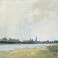 KatNr 146&nbsp;&nbsp; Gunter Jacob, Blick auf Dresden vom Neustädter Ufer aus. 1989.