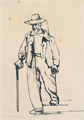 KatNr 628&nbsp;&nbsp; Paul Wilhelm, Mann mit Hut und Stock  / Rückenansicht eines Mannes mit Hut und Stock / Liegender Schäferhund / Bildnis der Schriftstellerin Jeanne Berta Semmig auf dem Totenbett. Wohl 1920er Jahre -1958.