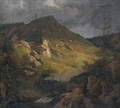 KatNr 017&nbsp;&nbsp; Heinrich Georg Crola (in der Art von), Köhlerhütte im Harz (?). Mid 19th cent.
