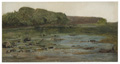 KatNr  Christian Friedrich Gille "Flussufer mit Gebüsch" (Blick über die Elbe bei Niedrigwasser?). Um 1840.