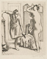 KatNr 271 August Wilhelm Dressler "Badendes Mädchen" / Zwei Mädchen bei der Toilette. Wohl 1920's.