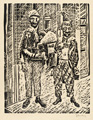 KatNr 253&nbsp;&nbsp; Herman Frederik Bieling, Hanswurst mit Grammophon / Harlekin mit Pfeife / Columbine und Tänzer . Um 1930.