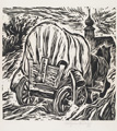 KatNr 366&nbsp;&nbsp; Wilhelm Rudolph "Planwagen und Kirche". Vor 1924.
