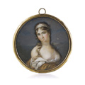 KatNr 013&nbsp;&nbsp; Hochfeine Empire-Porträtminiatur einer jungen Dame mit weißem Haarband. Frühes 19th cent.