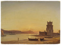 KatNr 024&nbsp;&nbsp; Carl Robert Kummer "Einfahrt in den Tejo mit dem Turm von Belém in Lissabon". 1859.