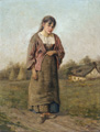 KatNr 048&nbsp;&nbsp; Aloïs Boudry, Bauernmädchen am Dorfrand. Wohl 1880er/1890's.
