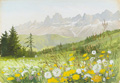 KatNr 57 Minni (Hermine) Herzing, Dolomiten / "Blumenwiese (Rosengarten)" / "Fischleintal" / "Blick auf Sella" / "Pala di San Martino". 1934/1935.